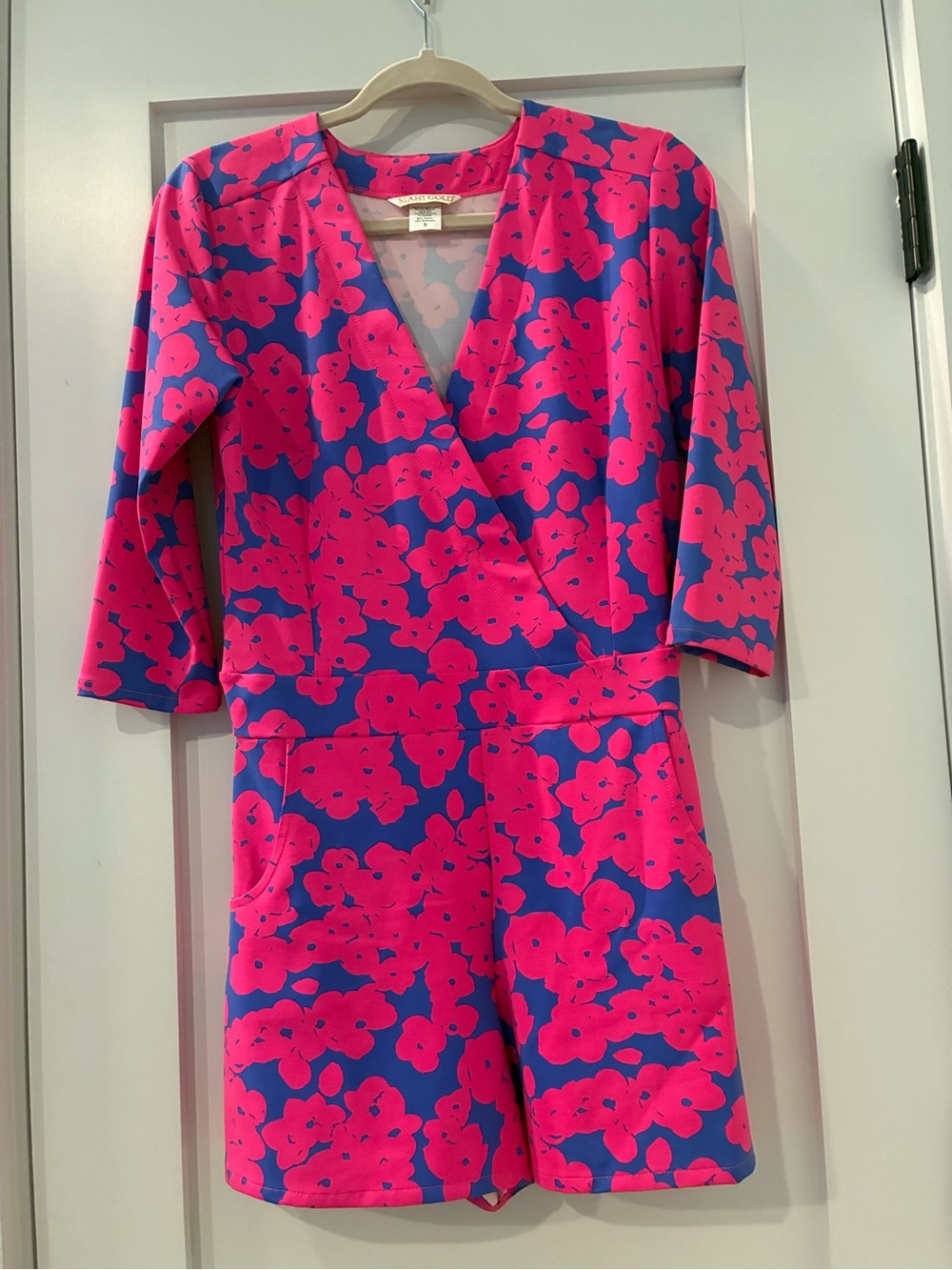MAHI GOLD Bright Pink & Blue Floral High-Waist Shorts Romper